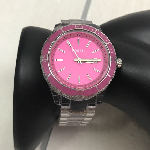 Fossil Stella Pink Face Clear Band 